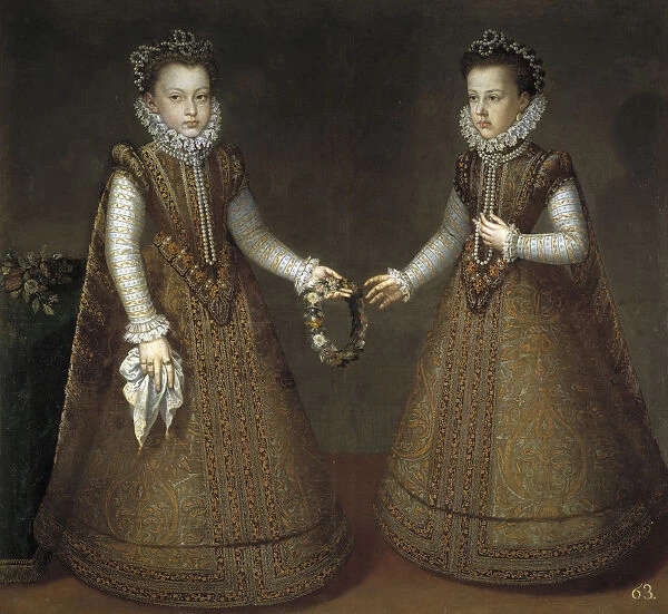 The Infantas Isabel Clara Eugenia (1566-1633) and Catherine Michelle of Spain (1567-1597), ca. 1575. Artist: Sanchez Coello, Alonso (1531-1588)