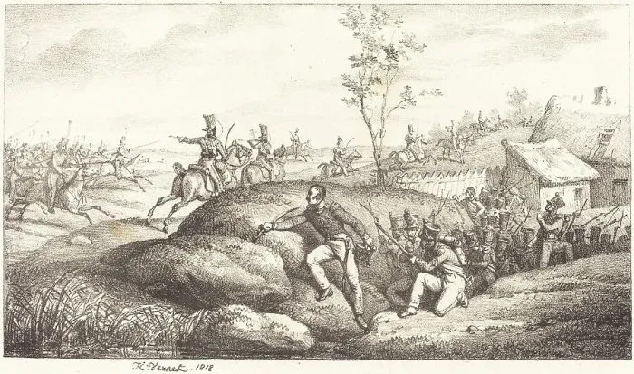 Framed Print : Infantry Ambush against the Cossacks, 1818. Creator: Emile Jean-Horace Vernet Framed Print : Infantry Ambush against the Cossacks, 1818. Creator: Emile Jean-Horace Vernet