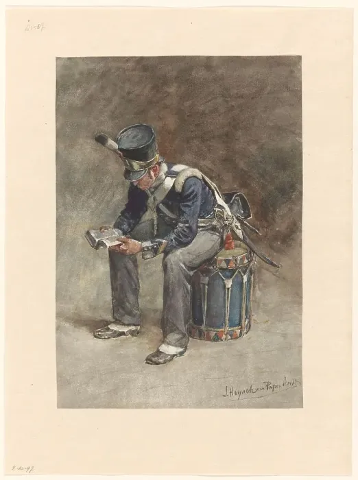 Framed Print : Infantry drummer reading, 1868-1892. Creator: Jan Hoynck van Papendrecht Framed Print : Infantry drummer reading, 1868-1892. Creator: Jan Hoynck van Papendrecht