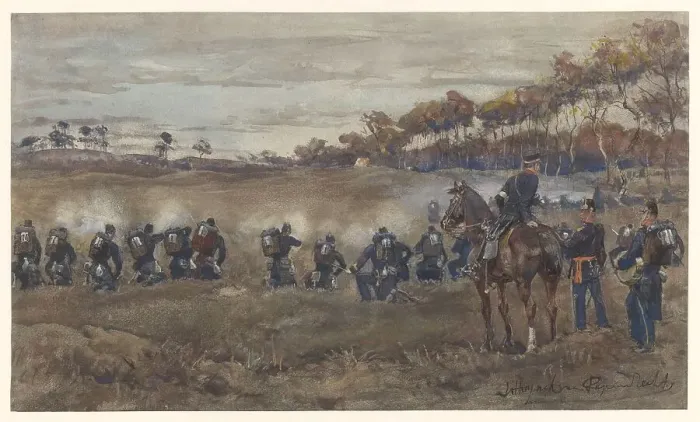 Framed Print : Infantry shooting practice on heathland, 1868-1898. Creator: Jan Hoynck van Papendrecht Framed Print : Infantry shooting practice on heathland, 1868-1898. Creator: Jan Hoynck van Papendrecht