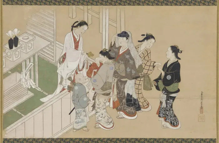 Framed Print : Infants first visit to a Shinto shrine, Edo period, late 17th-early 18th century Framed Print : Infants first visit to a Shinto shrine, Edo period, late 17th-early 18th century