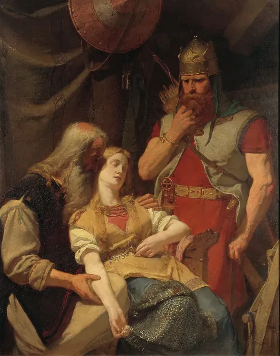 Framed Print : Ingeborg Receiving News of Hjalmar's Death from Orvar Odd, 1859. Creator: Johan August Malmström Framed Print : Ingeborg Receiving News of Hjalmar's Death from Orvar Odd, 1859. Creator: Johan August Malmström