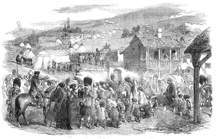 Framed Print : The Inhabitants leaving Balaclava, by Order of Lord Raglan, 1854. Creator: Unknown Framed Print : The Inhabitants leaving Balaclava, by Order of Lord Raglan, 1854. Creator: Unknown