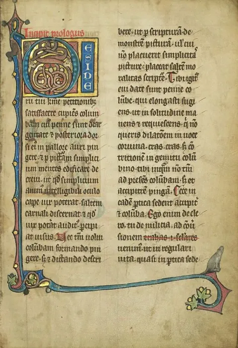 Framed Print : Inhabited Initial D; De Natura Avium; De Pastoribus et Ovibus; Bestiarium, 1277 or after. Creator: Unknown Framed Print : Inhabited Initial D; De Natura Avium; De Pastoribus et Ovibus; Bestiarium, 1277 or after. Creator: Unknown