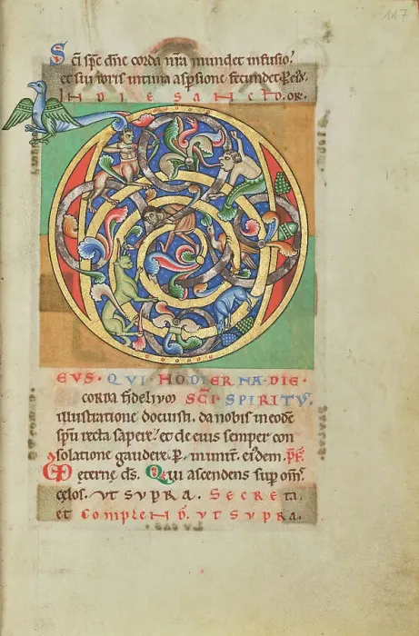 Framed Print : Inhabited Initial D; Stammheim Missal, probably 1170s. Creator: Unknown Framed Print : Inhabited Initial D; Stammheim Missal, probably 1170s. Creator: Unknown