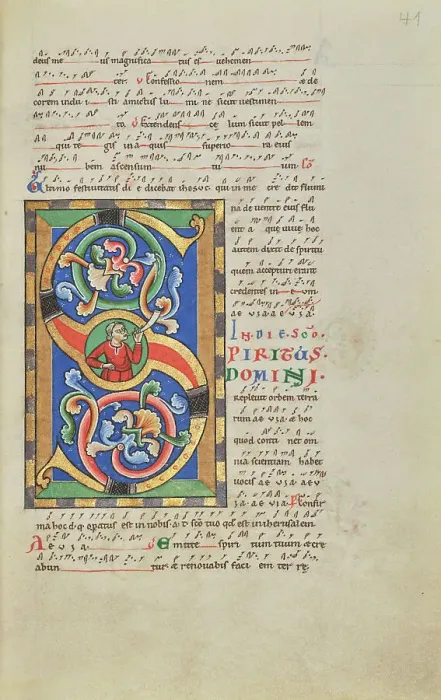 Framed Print : Inhabited Initial S; Stammheim Missal, probably 1170s. Creator: Unknown Framed Print : Inhabited Initial S; Stammheim Missal, probably 1170s. Creator: Unknown