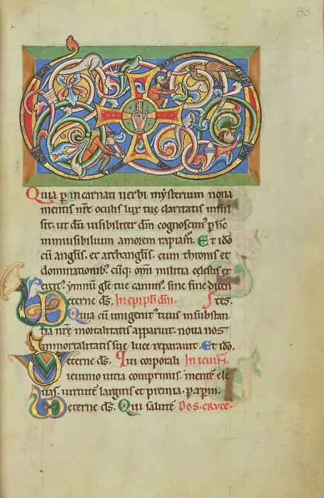 Framed Print : Inhabited VD Monogram; Stammheim Missal, probably 1170s. Creator: Unknown Framed Print : Inhabited VD Monogram; Stammheim Missal, probably 1170s. Creator: Unknown