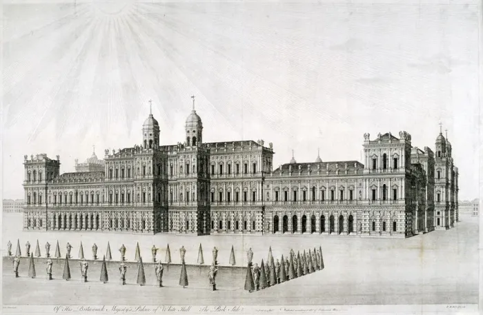Framed Print : Inigo Joness intended Whitehall Palace, London, 1749. Artist: DM Muller Framed Print : Inigo Joness intended Whitehall Palace, London, 1749. Artist: DM Muller