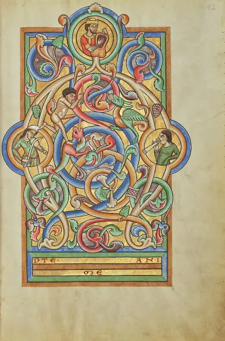 Framed Print : Initial A: David and Companion Musicians; Stammheim Missal, probably 1170s. Creator: Unknown Framed Print : Initial A: David and Companion Musicians; Stammheim Missal, probably 1170s. Creator: Unknown