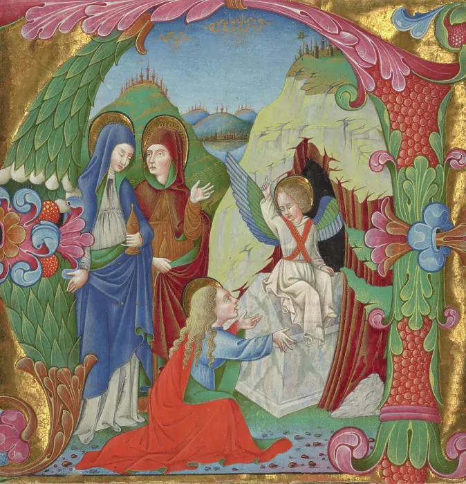 Framed Print : Initial A: The Women at the Tomb, about 1465. Creator: Bartolomeo Rigossi da Gallarate Framed Print : Initial A: The Women at the Tomb, about 1465. Creator: Bartolomeo Rigossi da Gallarate