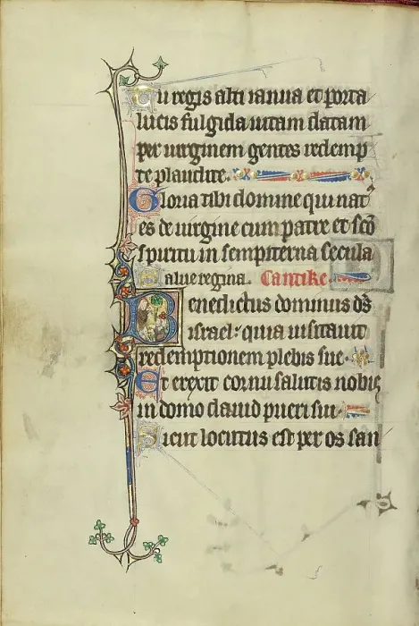 Framed Print : Initial B: A Nimbed Man Wearing a Hairshirt (Saint John the Baptist?); Ruskin Hours, about 1300. Creator: Unknown Framed Print : Initial B: A Nimbed Man Wearing a Hairshirt (Saint John the Baptist?); Ruskin Hours, about 1300. Creator: Unknown