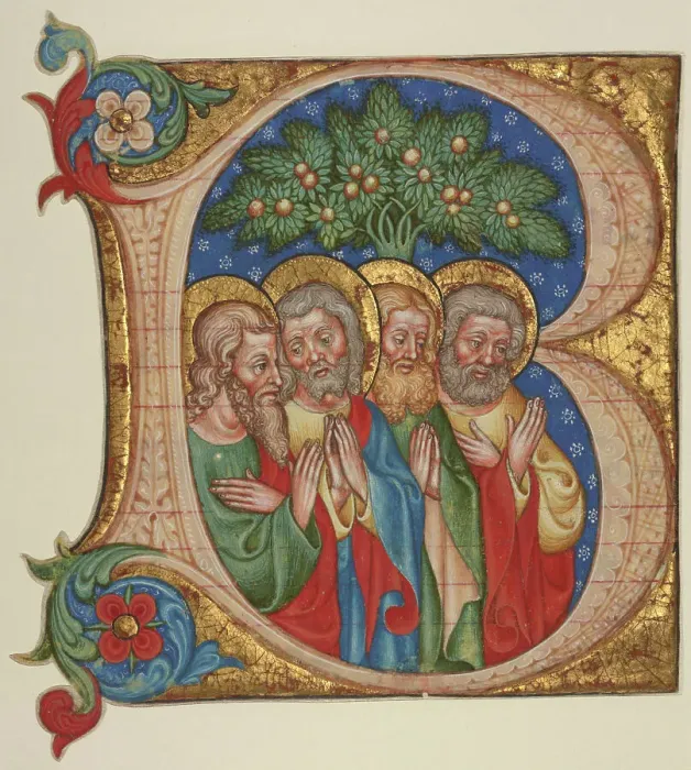 Framed Print : Initial B: Four Saints, about 1450. Creator: Olivetan Master Framed Print : Initial B: Four Saints, about 1450. Creator: Olivetan Master