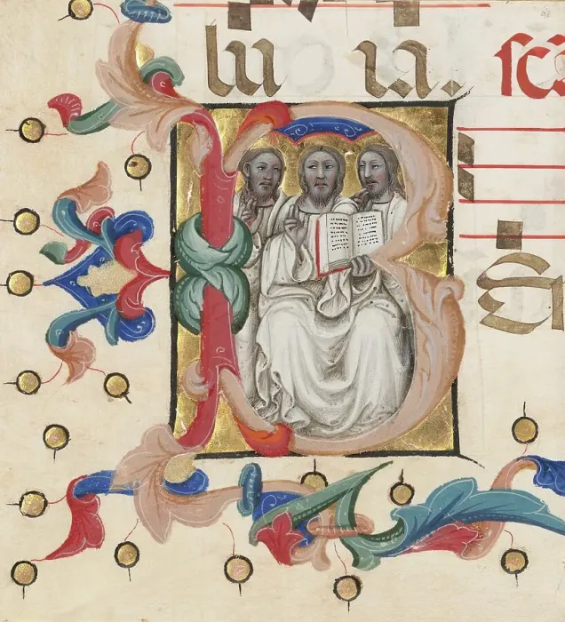 Framed Print : Initial B: The Trinity, about 1392-1402. Creator: Niccolo di Giacomo da Bologna Framed Print : Initial B: The Trinity, about 1392-1402. Creator: Niccolo di Giacomo da Bologna