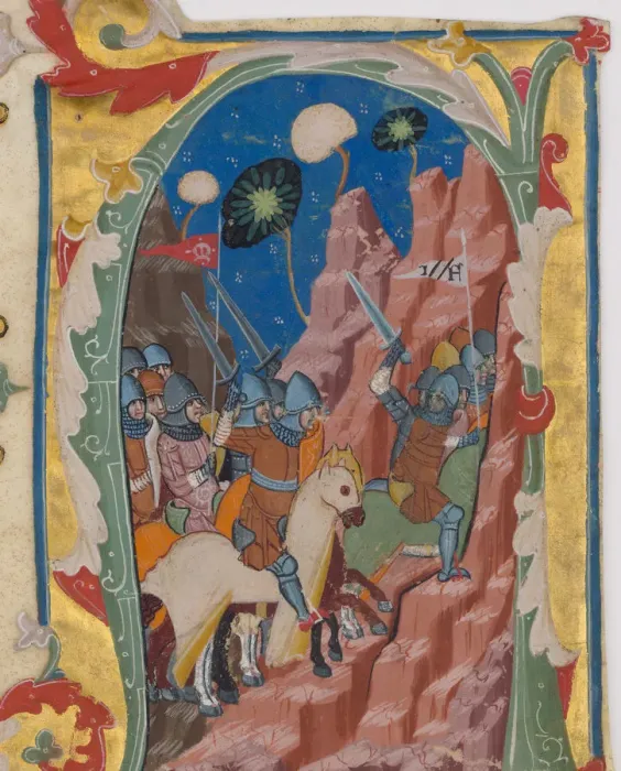 Framed Print : Initial A with the Battle of the Maccabees, ca. 1360-70. Creator: Unknown Framed Print : Initial A with the Battle of the Maccabees, ca. 1360-70. Creator: Unknown