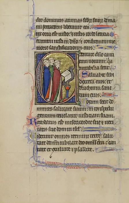 Framed Print : Initial C: Clerics Singing; Wenceslaus Psalter, about 1250-1260. Creator: Unknown Framed Print : Initial C: Clerics Singing; Wenceslaus Psalter, about 1250-1260. Creator: Unknown