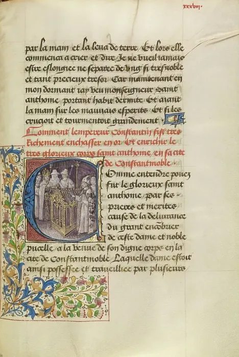 Framed Print : Initial C: The Emperor of Constantinople Enshrining the Body of Saint Anthony, about 1465-1470. Creators: Master of the Brussels Romuleon, Workshop of the Master of the Brussels Romuleon Framed Print : Initial C: The Emperor of Constantinople Enshrining the Body of Saint Anthony, about 1465-1470. Creators: Master of the Brussels Romuleon, Workshop of the Master of the Brussels Romuleon