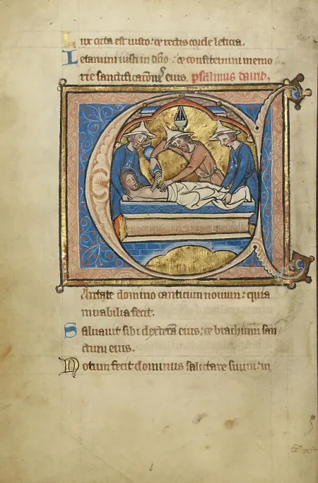 Framed Print : Initial C: The Entombment; Psalter, mid-1200s. Creator: Unknown Framed Print : Initial C: The Entombment; Psalter, mid-1200s. Creator: Unknown