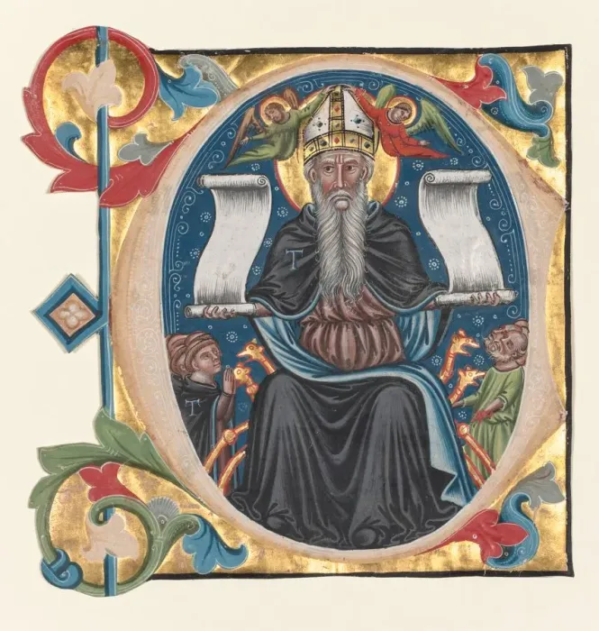 Framed Print : Initial C Excised from a Choral Book: St. Anthony with Antonite Friars, c. 1400-1440 Framed Print : Initial C Excised from a Choral Book: St. Anthony with Antonite Friars, c. 1400-1440