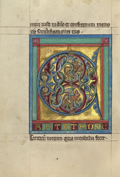 Framed Print : Initial C: Lions and Two Male Heads; Psalter, about 1240-1250. Creator: Unknown Framed Print : Initial C: Lions and Two Male Heads; Psalter, about 1240-1250. Creator: Unknown