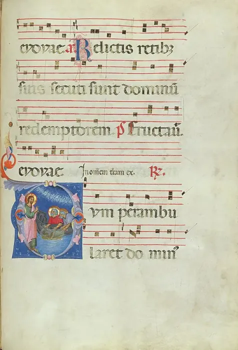 Framed Print : Initial D: The Calling of Saints Peter and Andrew; Antiphonal, late 13th century. Creator: Unknown Framed Print : Initial D: The Calling of Saints Peter and Andrew; Antiphonal, late 13th century. Creator: Unknown