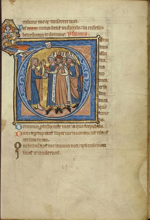 Framed Print : Initial D: Judas Receiving the Thirty Pieces of Silver; Psalter, mid-1200s. Creator: Unknown Framed Print : Initial D: Judas Receiving the Thirty Pieces of Silver; Psalter, mid-1200s. Creator: Unknown