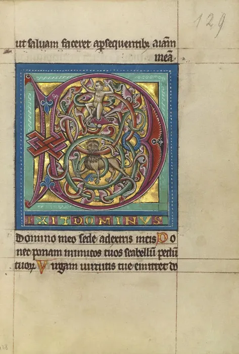 Framed Print : Initial D: A Lion and a Man; Psalter, about 1240-1250. Creator: Unknown Framed Print : Initial D: A Lion and a Man; Psalter, about 1240-1250. Creator: Unknown