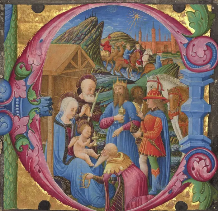 Framed Print : Initial E: The Adoration of the Magi, 1470s. Creator: Franco dei Russi Framed Print : Initial E: The Adoration of the Magi, 1470s. Creator: Franco dei Russi