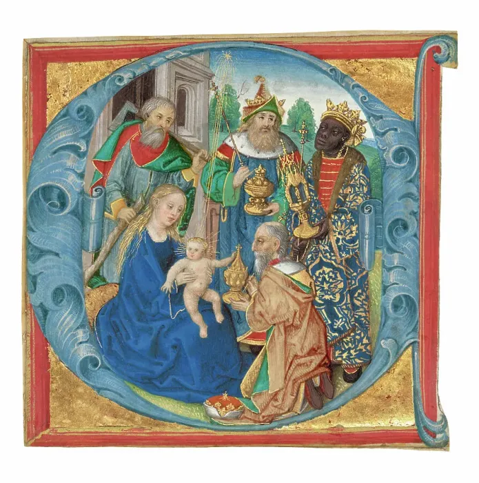 Framed Print : Initial E: The Adoration of the Magi, about 1475-1500. Creator: Unknown Framed Print : Initial E: The Adoration of the Magi, about 1475-1500. Creator: Unknown