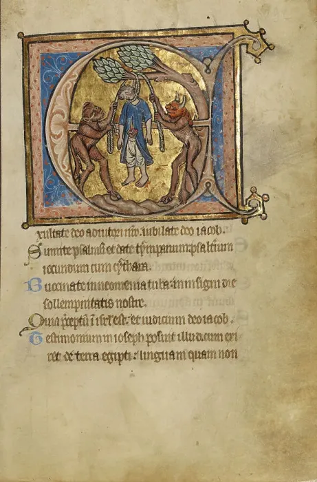 Framed Print : Initial E: Judas's Suicide; Psalter, mid-1200s. Creator: Unknown Framed Print : Initial E: Judas's Suicide; Psalter, mid-1200s. Creator: Unknown