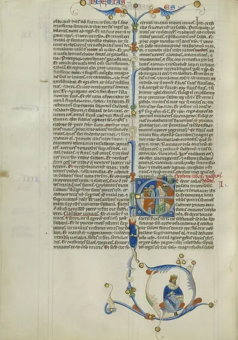 Framed Print : Initial E: Priests and a Man Outside the Walls of a Gothic City; Abbey Bible, about 1250-1262. Creator: Unknown Framed Print : Initial E: Priests and a Man Outside the Walls of a Gothic City; Abbey Bible, about 1250-1262. Creator: Unknown