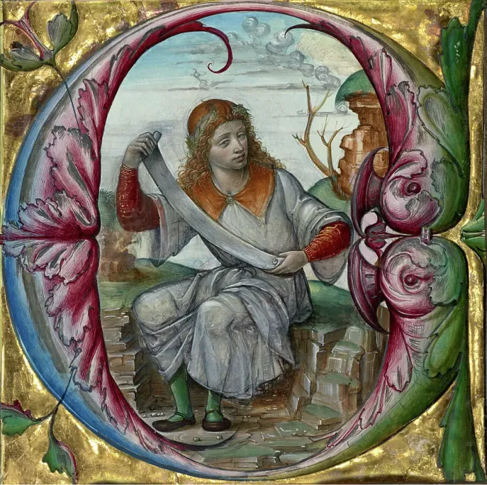Framed Print : Initial E: Saint John the Evangelist, early 16th century. Creator: Master B.F Framed Print : Initial E: Saint John the Evangelist, early 16th century. Creator: Master B.F