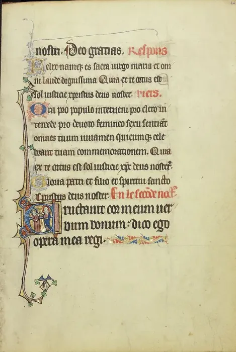 Framed Print : Initial E: The Virgin Mary and an Apostle in Conversation; Ruskin Hours, about 1300. Creator: Unknown Framed Print : Initial E: The Virgin Mary and an Apostle in Conversation; Ruskin Hours, about 1300. Creator: Unknown