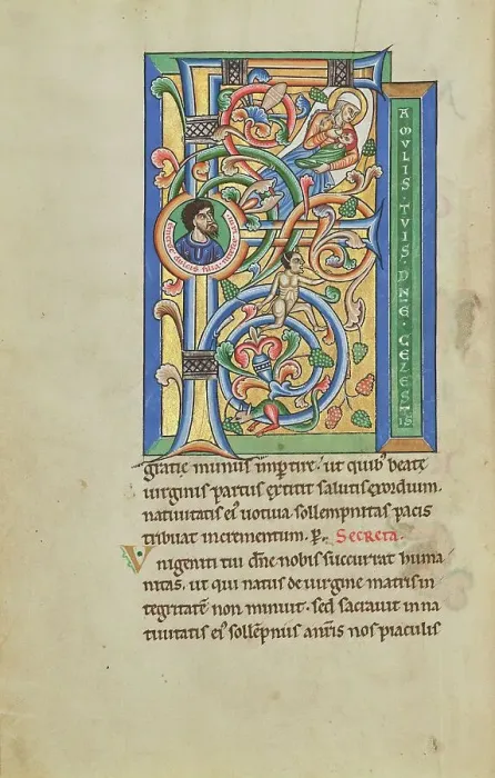 Framed Print : Initial F: The Birth of the Virgin; Initial F: The Nativity of the Virgin, probably 1170s. Creator: Unknown Framed Print : Initial F: The Birth of the Virgin; Initial F: The Nativity of the Virgin, probably 1170s. Creator: Unknown
