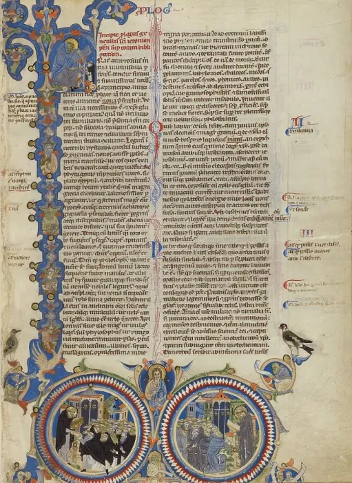 Framed Print : Initial F: Christ with Saints Jerome, Dominic, and Francis; Abbey Bible, about 1250-1262. Creator: Unknown Framed Print : Initial F: Christ with Saints Jerome, Dominic, and Francis; Abbey Bible, about 1250-1262. Creator: Unknown