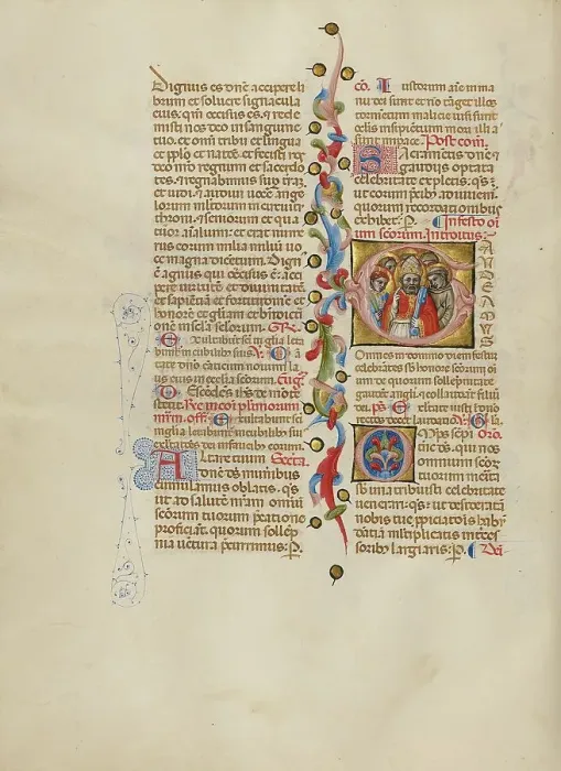 Framed Print : Initial G: All Saints; Missal, between about 1389 and 1400. Creator: Master of the Brussels Initials Framed Print : Initial G: All Saints; Missal, between about 1389 and 1400. Creator: Master of the Brussels Initials
