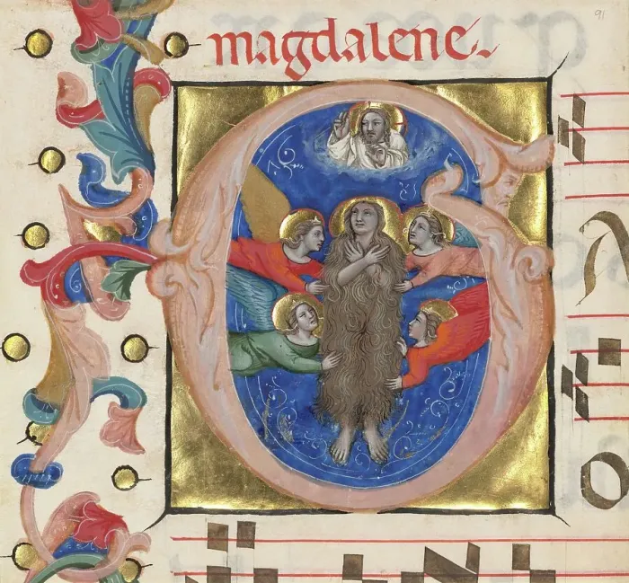 Framed Print : Initial G: The Assumption of Saint Mary Magdalene, about 1392-1402. Creator: Niccolo di Giacomo da Bologna Framed Print : Initial G: The Assumption of Saint Mary Magdalene, about 1392-1402. Creator: Niccolo di Giacomo da Bologna