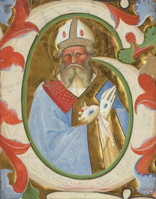 Framed Print : Initial G: Saint Blaise, about 1450-1460. Cutting from a gradual. Creator: Master of the Murano Gradual Framed Print : Initial G: Saint Blaise, about 1450-1460. Cutting from a gradual. Creator: Master of the Murano Gradual