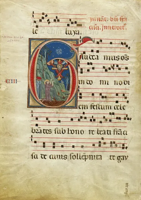 Framed Print : Initial G: The Stigmatization of St. Francis, about 1275. Creator: Rinaldo da Siena Framed Print : Initial G: The Stigmatization of St. Francis, about 1275. Creator: Rinaldo da Siena