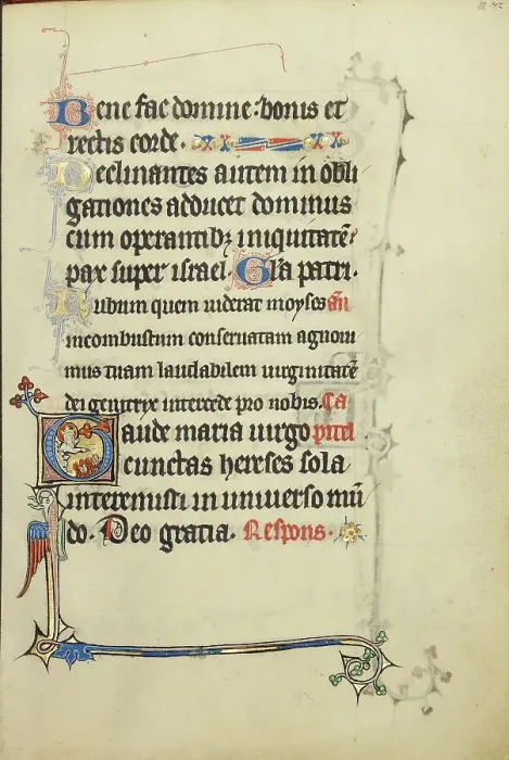Framed Print : Initial G: The Virgin Mary Pointing to Books Burning in a Fire; Ruskin Hours, about 1300. Creator: Unknown Framed Print : Initial G: The Virgin Mary Pointing to Books Burning in a Fire; Ruskin Hours, about 1300. Creator: Unknown