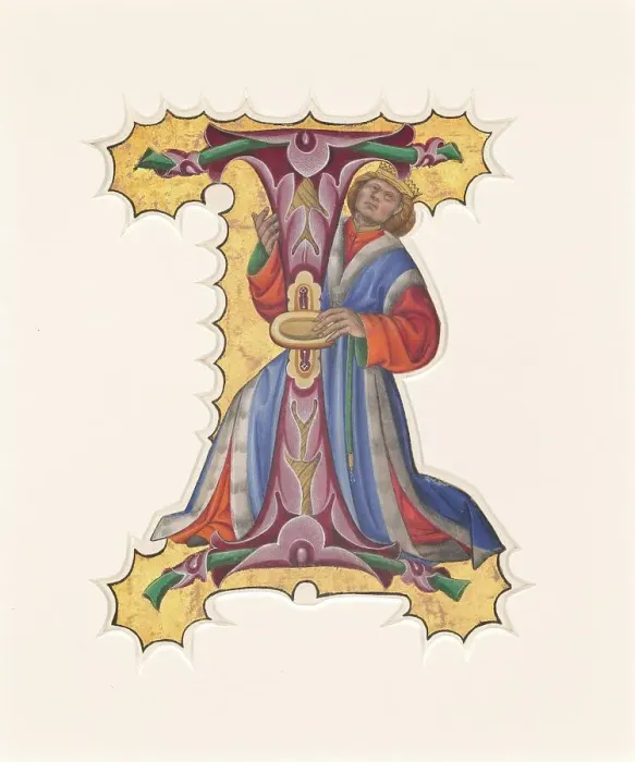 Framed Print : Initial I with David, 1430s. Creator: Master of the Cypresses Framed Print : Initial I with David, 1430s. Creator: Master of the Cypresses