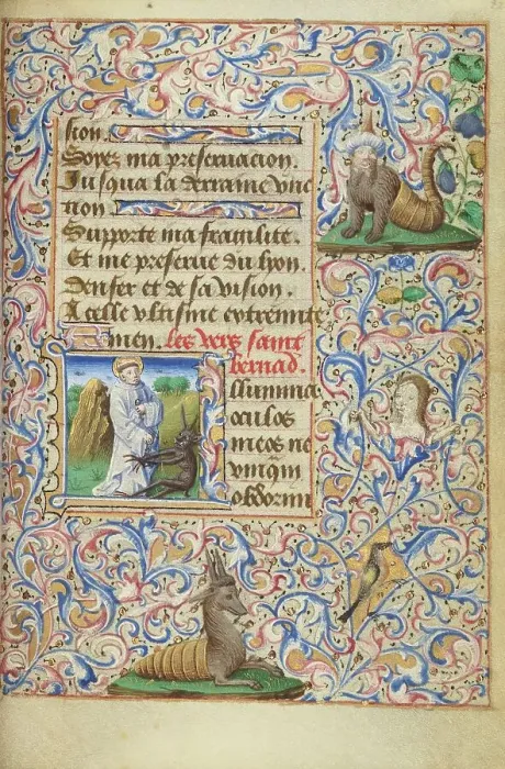 Framed Print : Initial I: Saint Bernard Disputing with the Devil; Hours of Simon de Varie, 1455. Creator: Master of Jean Rolin II