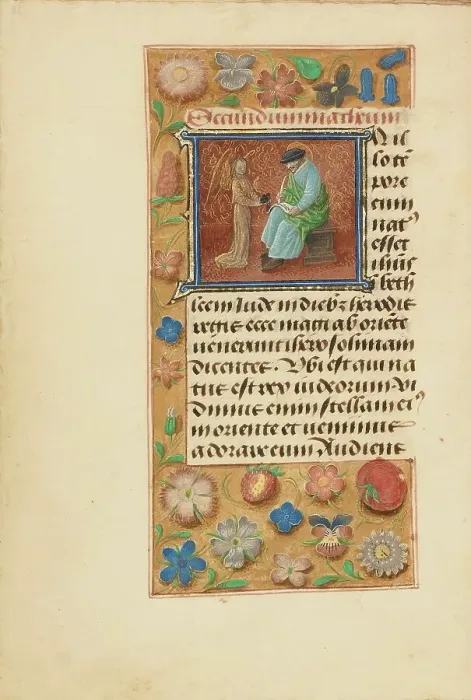 Framed Print : Initial I: Saint Matthew; Crohin-La Fontaine Hours, (about 1480-1485?). Creators: Master of the Dresden Prayer Book, Workshop of the Master of the Dresden Prayer Book Framed Print : Initial I: Saint Matthew; Crohin-La Fontaine Hours, (about 1480-1485?). Creators: Master of the Dresden Prayer Book, Workshop of the Master of the Dresden Prayer Book