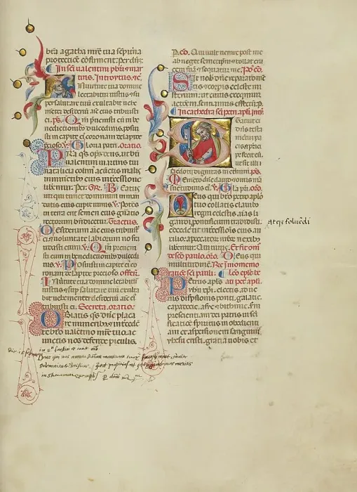 Framed Print : Initial I: Saint Valentinus: Initial S: Saint Peter; Missal, between about 1389 and 1400. Creator: Master of the Brussels Initials Framed Print : Initial I: Saint Valentinus: Initial S: Saint Peter; Missal, between about 1389 and 1400. Creator: Master of the Brussels Initials
