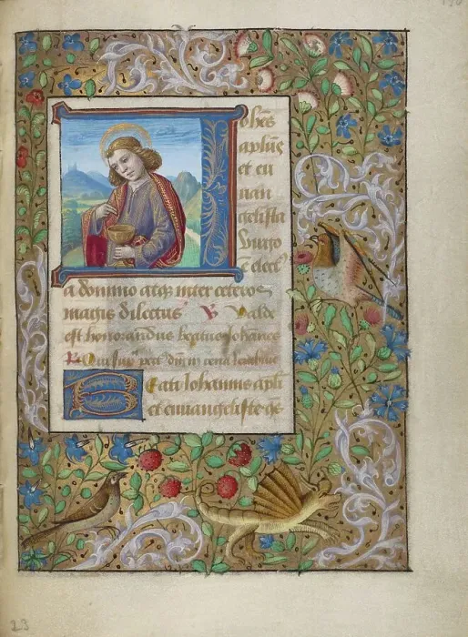 Framed Print : Initial J: Saint John the Evangelist; Book of Hours, about 1480-1490. Creator: Georges Trubert Framed Print : Initial J: Saint John the Evangelist; Book of Hours, about 1480-1490. Creator: Georges Trubert