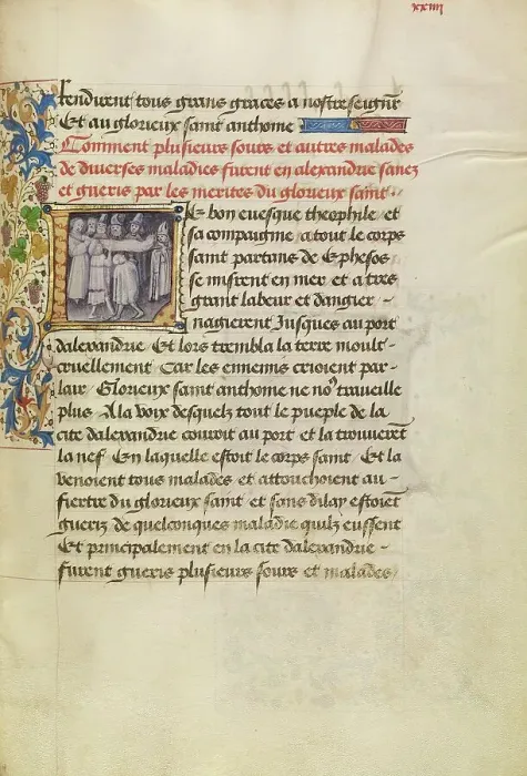 Framed Print : Initial L: The Sick in Alexandria Are Healed after Touching the Body of Saint Anthony, about 1465-70 Creators: Master of the Brussels Romuleon, Workshop of the Master of the Brussels Romuleon Framed Print : Initial L: The Sick in Alexandria Are Healed after Touching the Body of Saint Anthony, about 1465-70 Creators: Master of the Brussels Romuleon, Workshop of the Master of the Brussels Romuleon