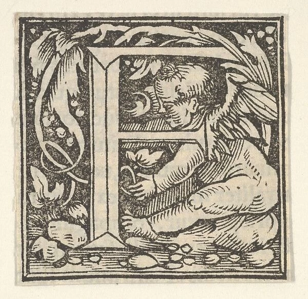 Initial letter F with putto, ca. 1538. Creator: Heinrich Vogtherr