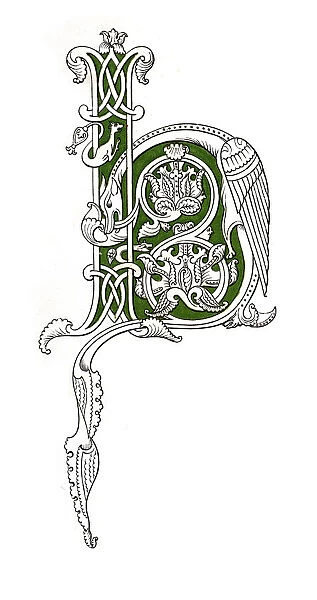 Initial letter H, 12th century, (1843). Artist: Henry Shaw