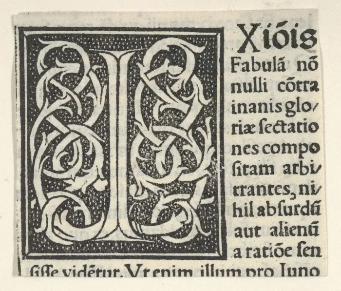 Framed Print : Initial letter I on patterned background, 1520. 1520. Creator: Anon Framed Print : Initial letter I on patterned background, 1520. 1520. Creator: Anon