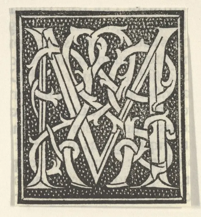 Framed Print : Initial letter M on patterned background, 1520. 1520. Creator: Anon Framed Print : Initial letter M on patterned background, 1520. 1520. Creator: Anon