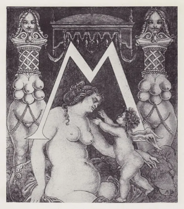 Framed Print : Initial Letter M (Venus) to Volpone, 1898. Creator: Aubrey Beardsley Framed Print : Initial Letter M (Venus) to Volpone, 1898. Creator: Aubrey Beardsley